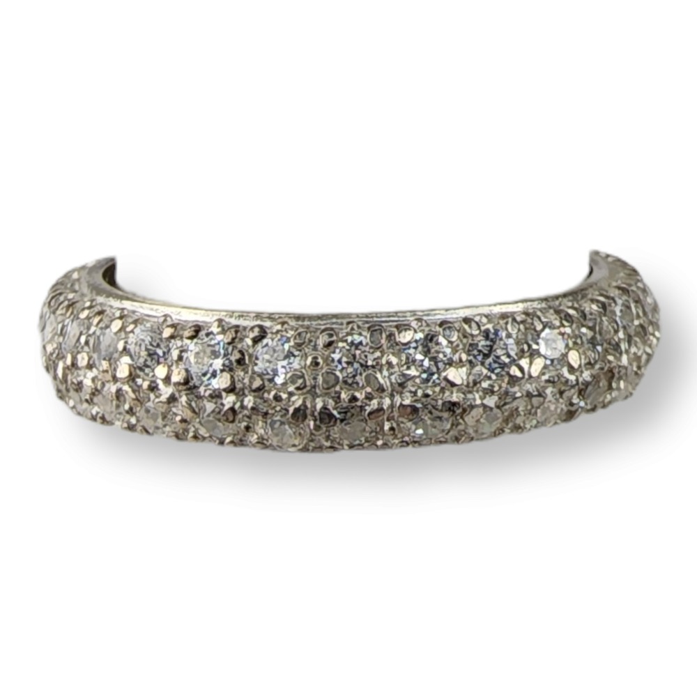 Vintage Ring Band Sterling Silver 925 Size 10 Silver Cubic Zirconia Pave